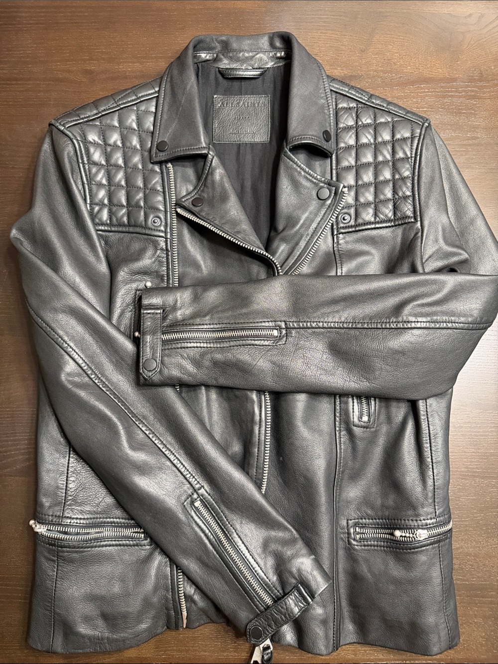 AllSaints Black Quilted Leather Biker Jacket
